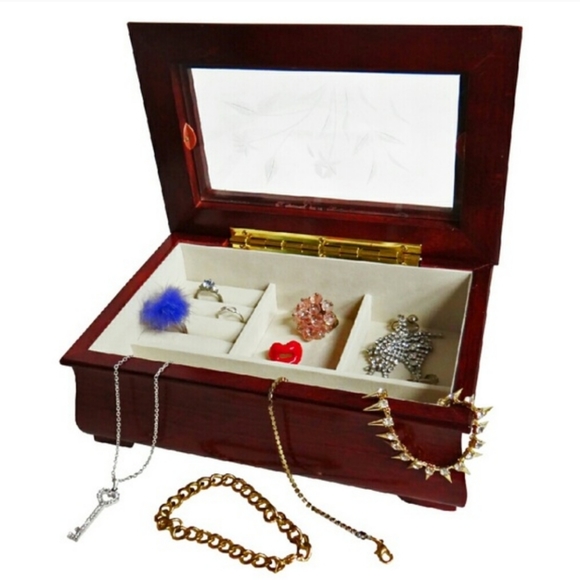 🆕️ Cherry Wood Frosted Glass Jewelry Box - Picture 2 of 3